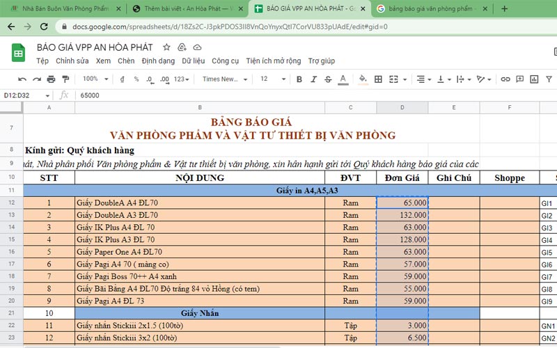 Bảng Báo Giá Văn Phỏng Phẩm 2022 Mới Nhất